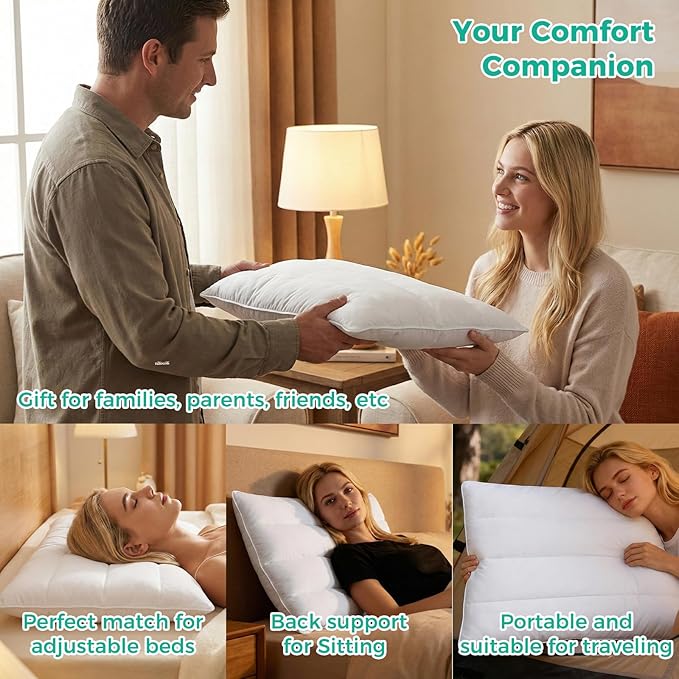 100% Cotton Bed Pillow - Standard - 18 x 26 in - 2 Piece