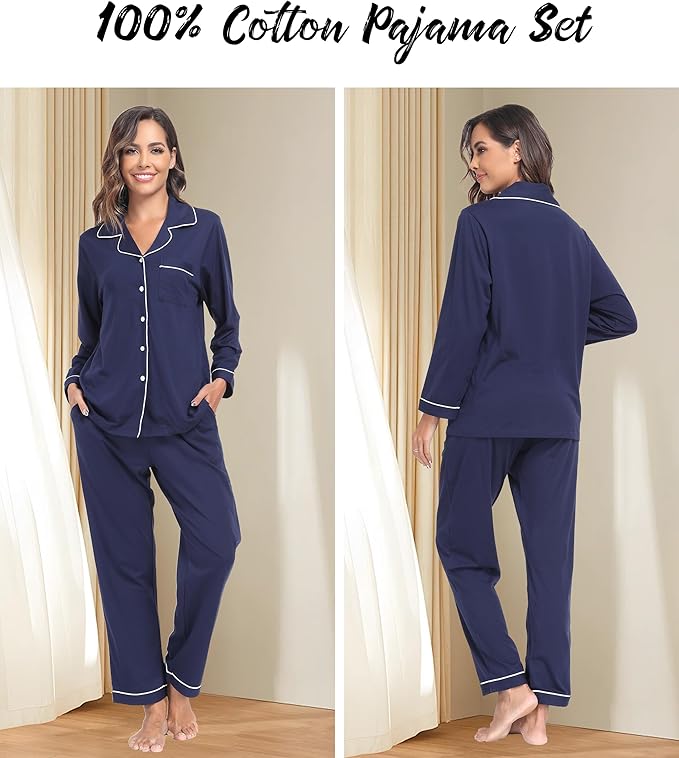 Women's 100% Cotton Pajama Set - Long Sleeve - 2 Piece