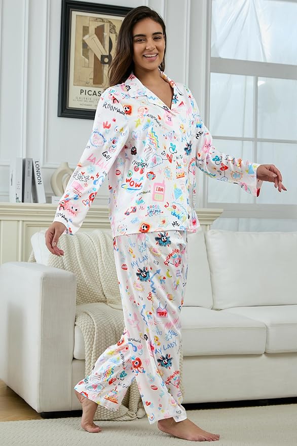 Satin Pajama Set - Long Sleeve - 2 Piece