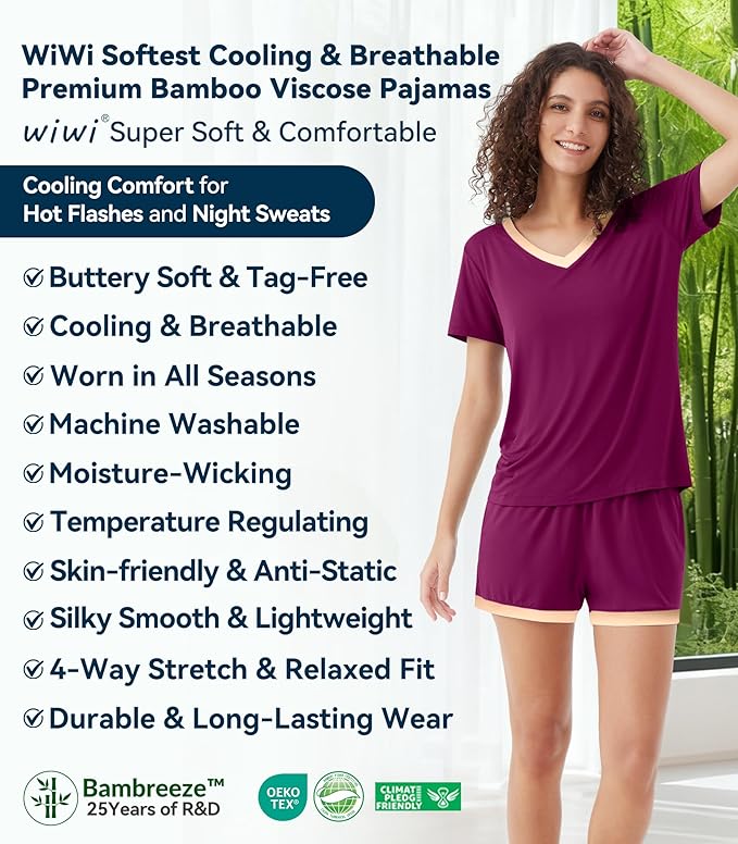 Women's Bamboo Cooling Pajama Set - Short Sleeve - 2 Piece
