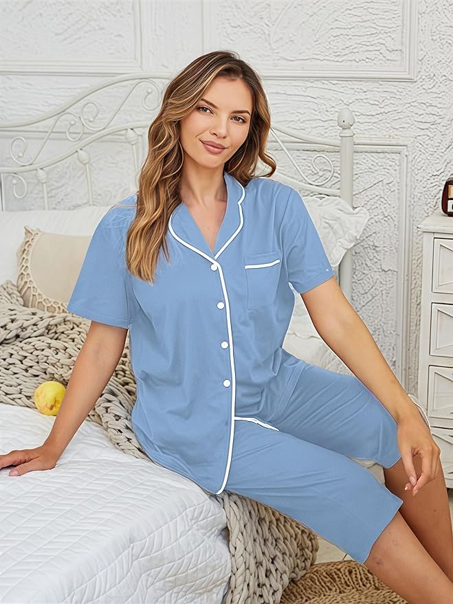Capri Pajama Set - Short Sleeve - 2 Piece