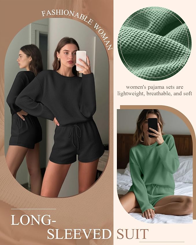 Women's Shorts Pajama Set - Long Sleeve - 2 Pack - 2 Piece