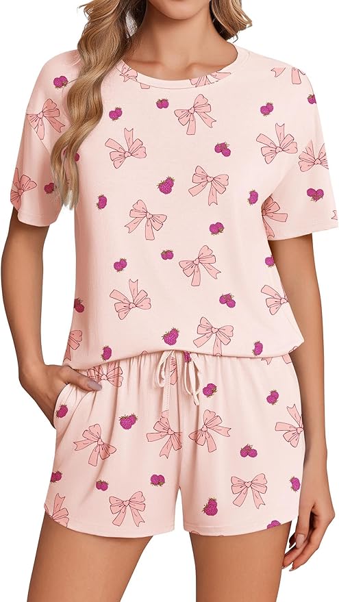 Women's Bamboo Shorts Pajama Set - Short Sleeve - 2 Piece