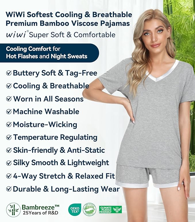 Women's Bamboo Cooling Pajama Set - Short Sleeve - 2 Piece
