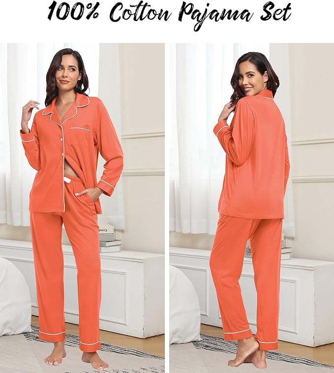Women's 100% Cotton Pajama Set - Long Sleeve - 2 Piece