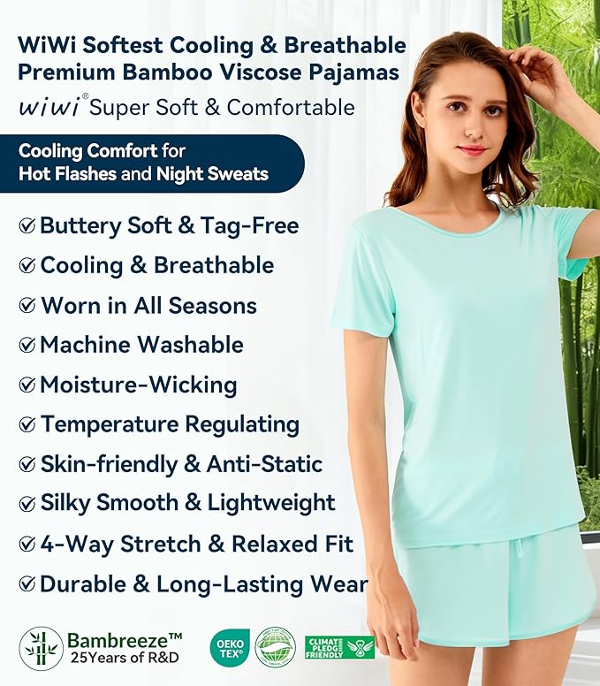 Women's Bamboo Cooling Pajama Set - Short Sleeve - 2 Piece