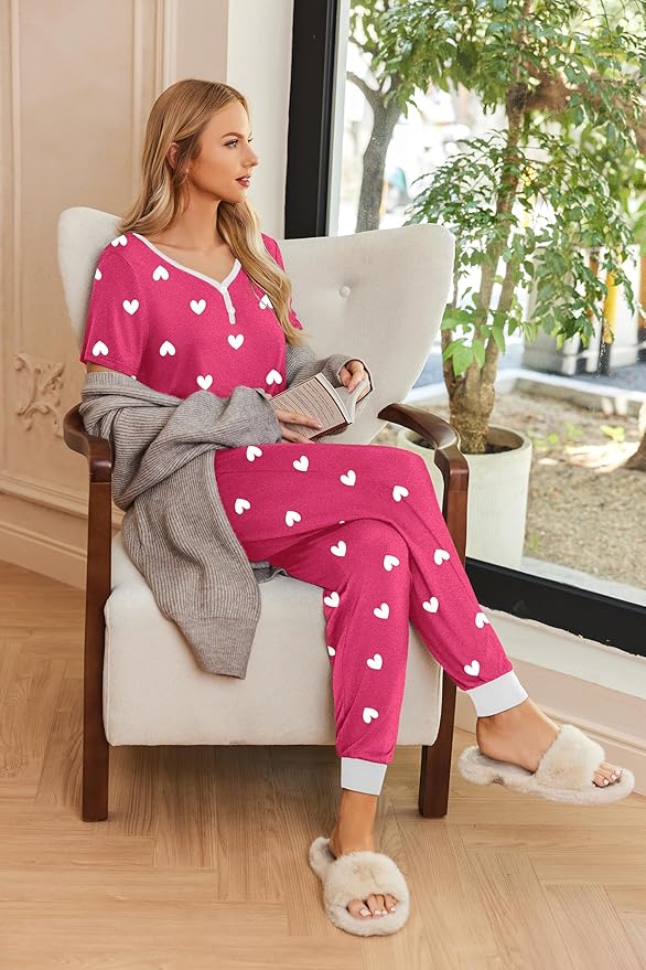 Women's Pants Pajama Set - Short Sleeve - 2 Piece
