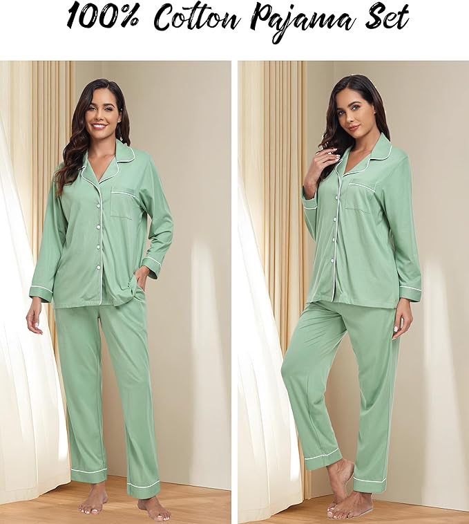 Women's 100% Cotton Pajama Set - Long Sleeve - 2 Piece