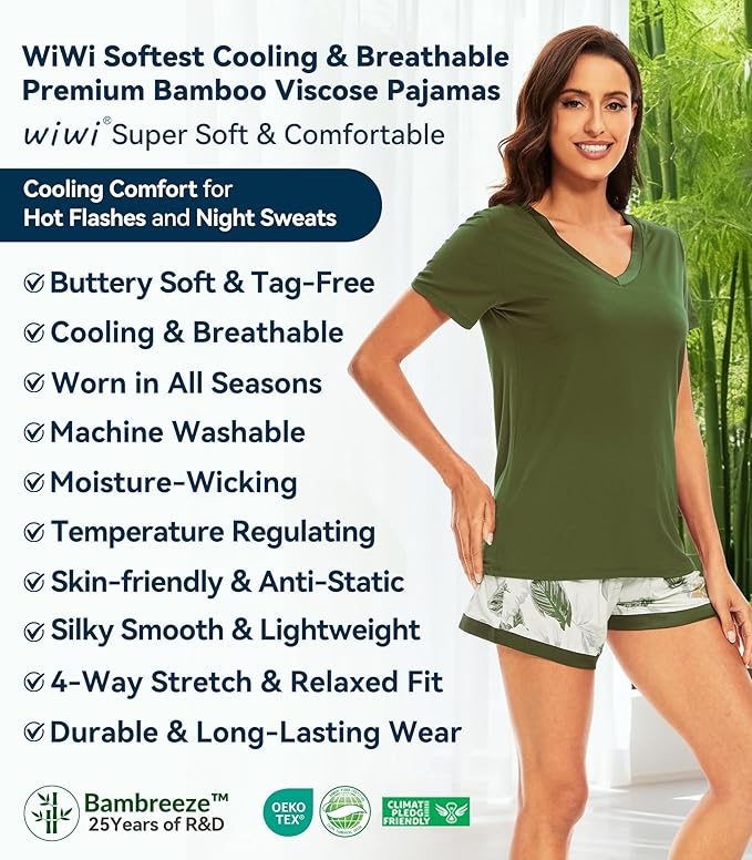 Women's Bamboo Cooling Pajama Set - Short Sleeve - 2 Piece