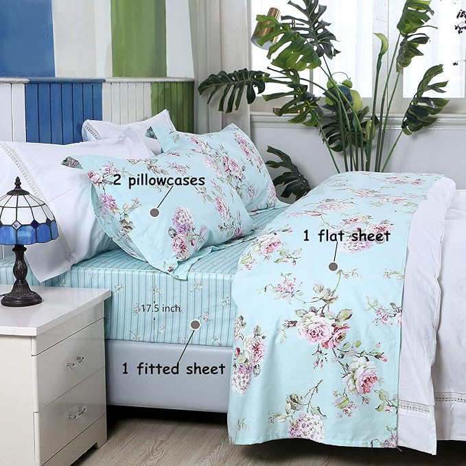 100% Cotton Bed Sheet Set - King - 4 Piece