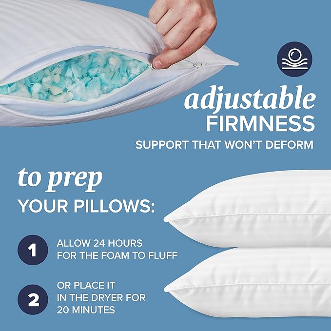 Memory Foam Cooling Bed Pillow - King - 2 Piece