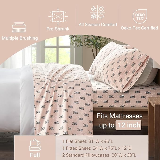 100% Cotton Bed Sheet Set - Full - 4 Piece