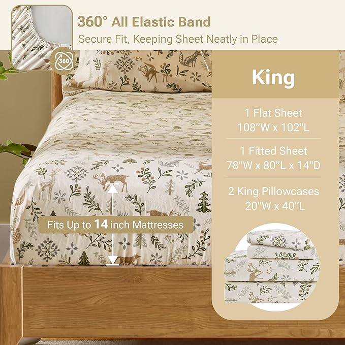 100% Cotton Bed Sheet Set - King - 4 Piece