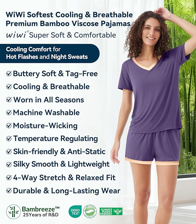 Women's Bamboo Cooling Pajama Set - Short Sleeve - 2 Piece