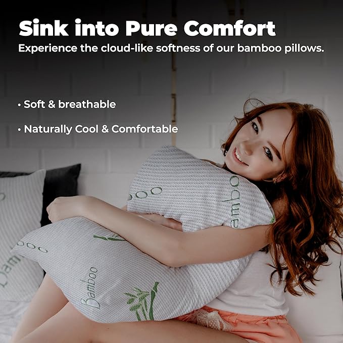 Bamboo Cooling Bed Pillow - Queen - 2 Pack