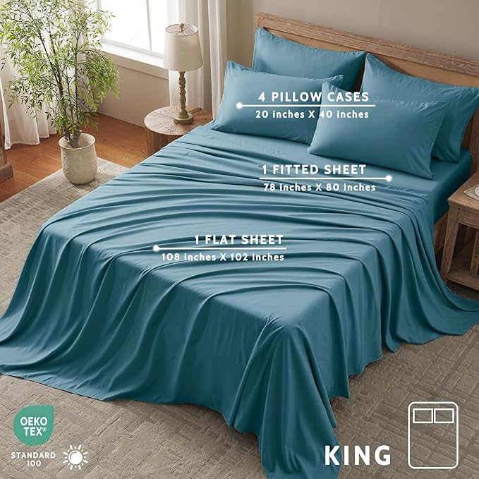 Cooling Bed Sheet Set - King - 16 in Deep Pocket - 6 Piece