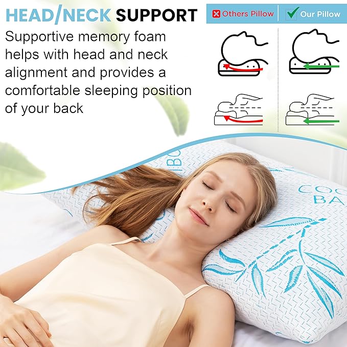 Memory Foam Cooling Bed Pillow - King - 2 Pack