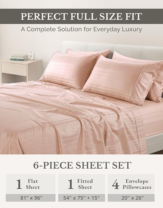 100% Cotton Bed Sheet Set - Full - 15 in Deep Pocket - 6 Piece