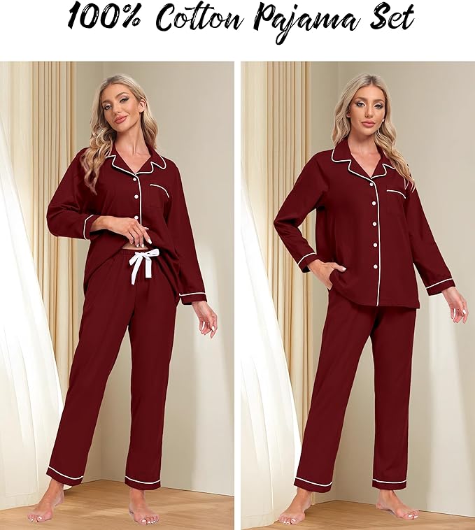 Women's 100% Cotton Pajama Set - Long Sleeve - 2 Piece