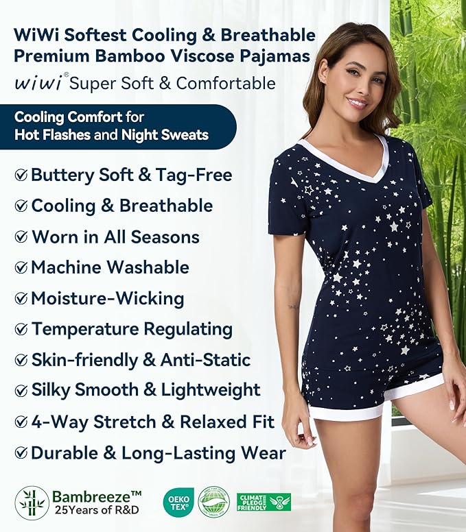 Women's Bamboo Cooling Pajama Set - Short Sleeve - 2 Piece