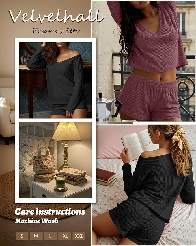 Women's Shorts Pajama Set - Long Sleeve - 2 Pack - 2 Piece