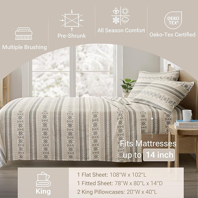 100% Cotton Bed Sheet Set - King - 4 Piece