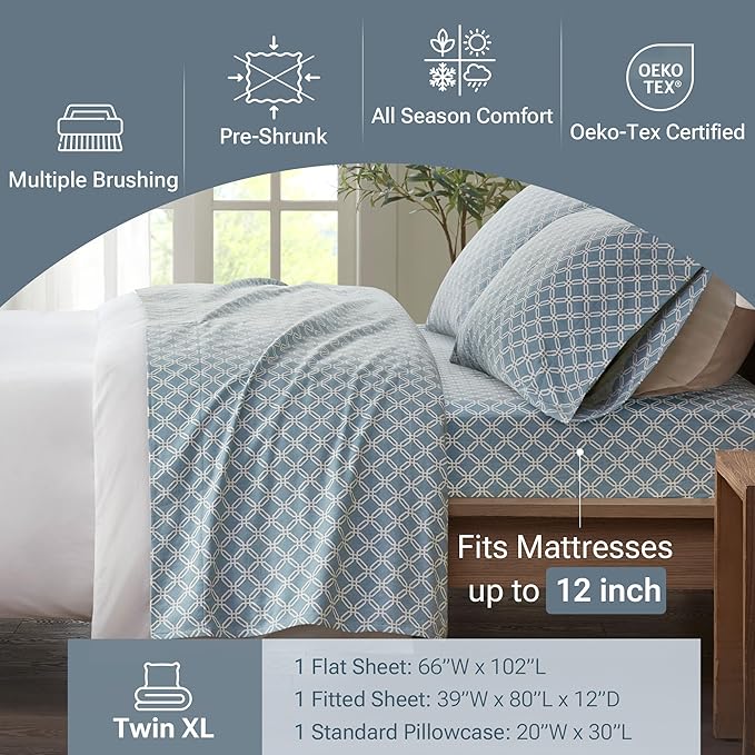 100% Cotton Bed Sheet Set - Twin XL - 3 Piece