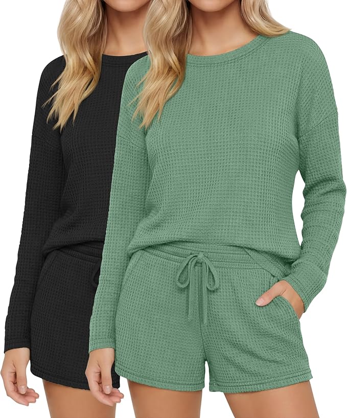 Women's Shorts Pajama Set - Long Sleeve - 2 Pack - 2 Piece