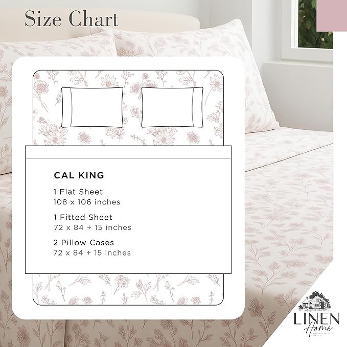 100% Cotton Bed Sheet Set - California King - 4 Piece