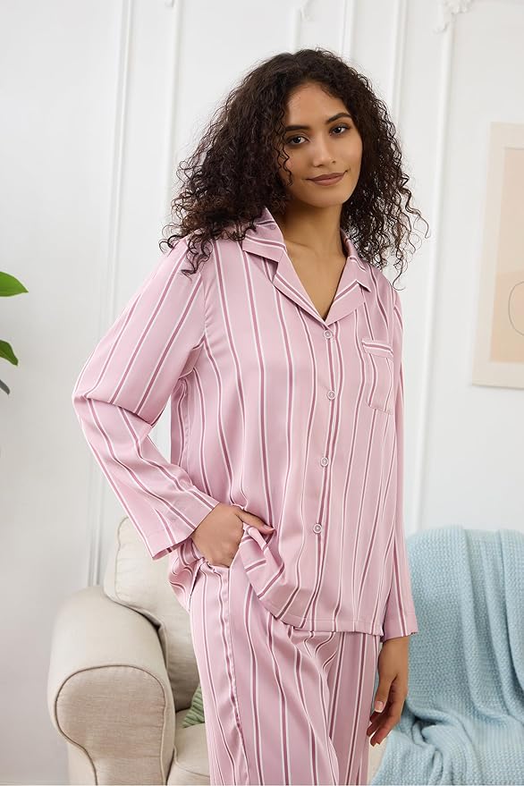 Satin Pajama Set - Long Sleeve - 2 Piece