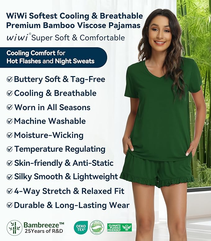 Bamboo Cooling Shorts Pajama Set - Short Sleeve - 2 Piece