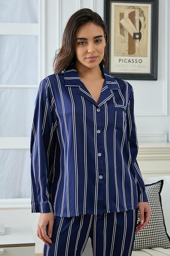 Satin Pajama Set - Long Sleeve - 2 Piece