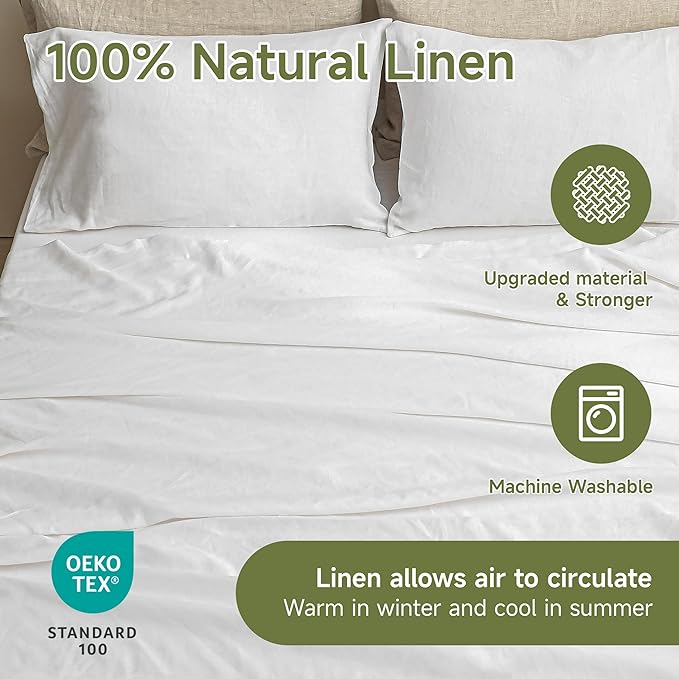 Linen Bed Sheet Set - Twin - 3 Piece