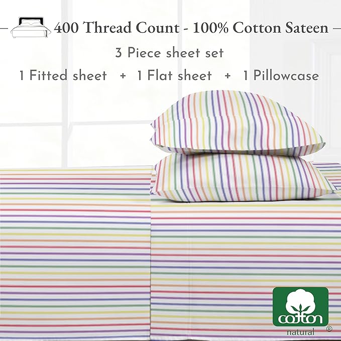 100% Cotton Bed Sheet Set - Twin - 3 Piece