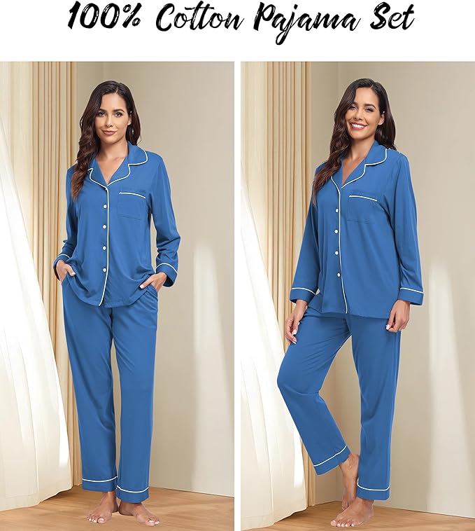 Women's 100% Cotton Pajama Set - Long Sleeve - 2 Piece