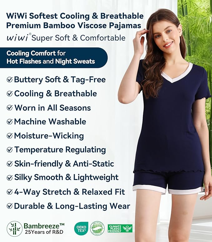 Women's Bamboo Cooling Pajama Set - Short Sleeve - 2 Piece