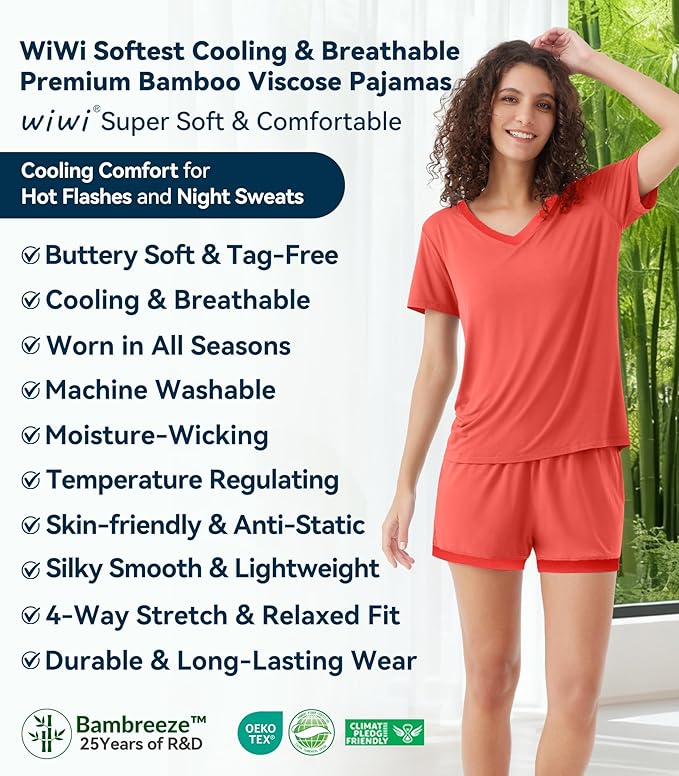 Women's Bamboo Cooling Pajama Set - Short Sleeve - 2 Piece