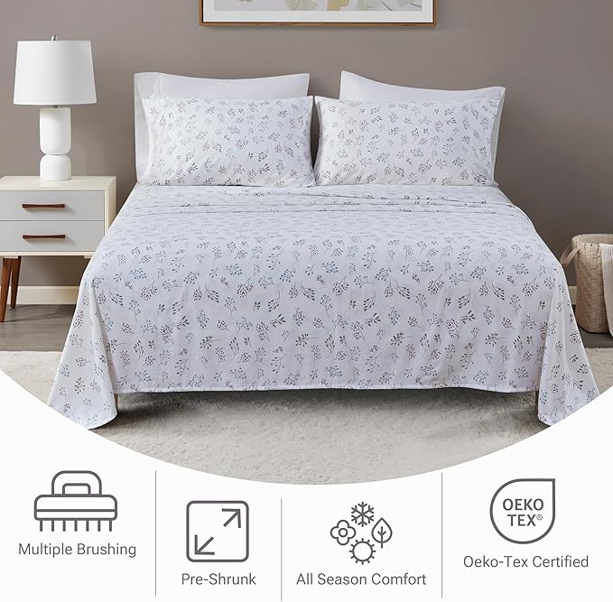 100% Cotton Bed Sheet Set - King - 4 Piece