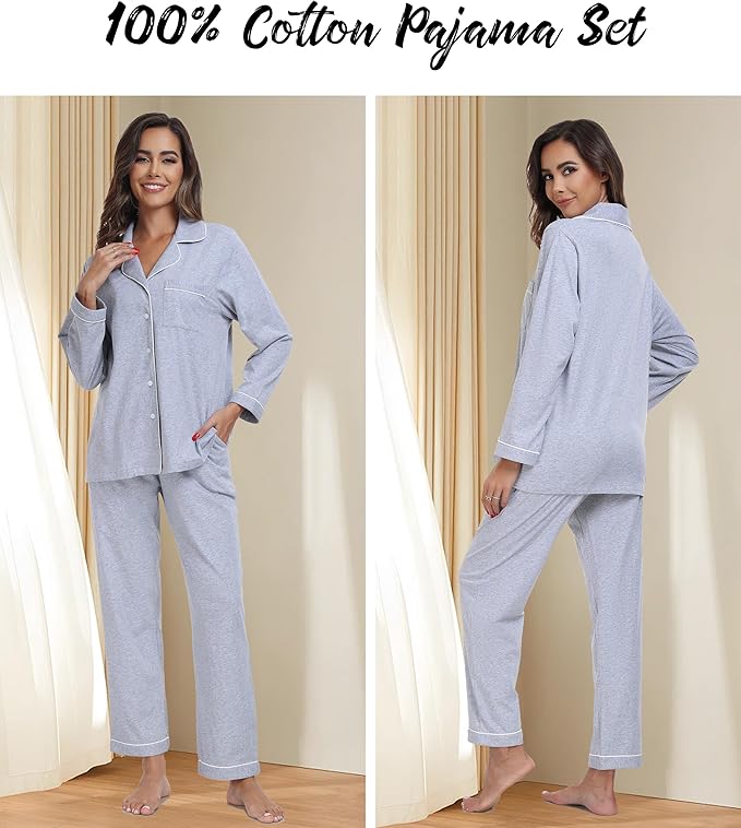Women's 100% Cotton Pajama Set - Long Sleeve - 2 Piece