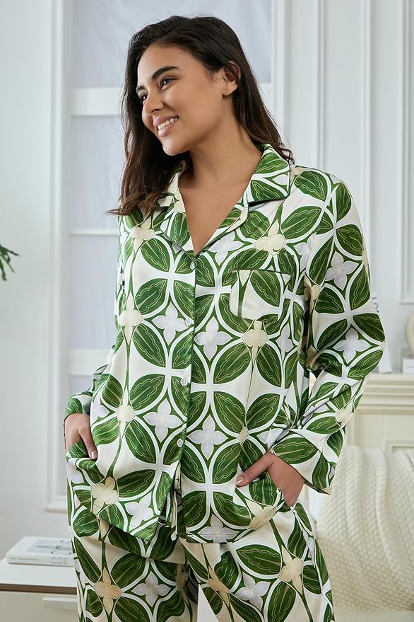 Satin Pajama Set - Long Sleeve - 2 Piece