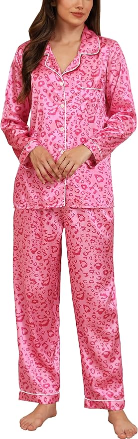 Women's Satin Pajama Set - Long Sleeve - 2 Piece