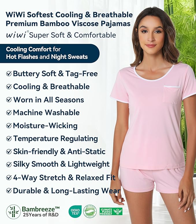 Women's Bamboo Cooling Pajama Set - Short Sleeve - 2 Piece