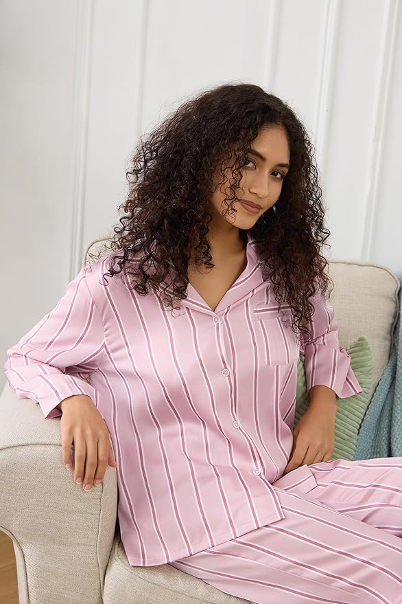 Satin Pajama Set - Long Sleeve - 2 Piece