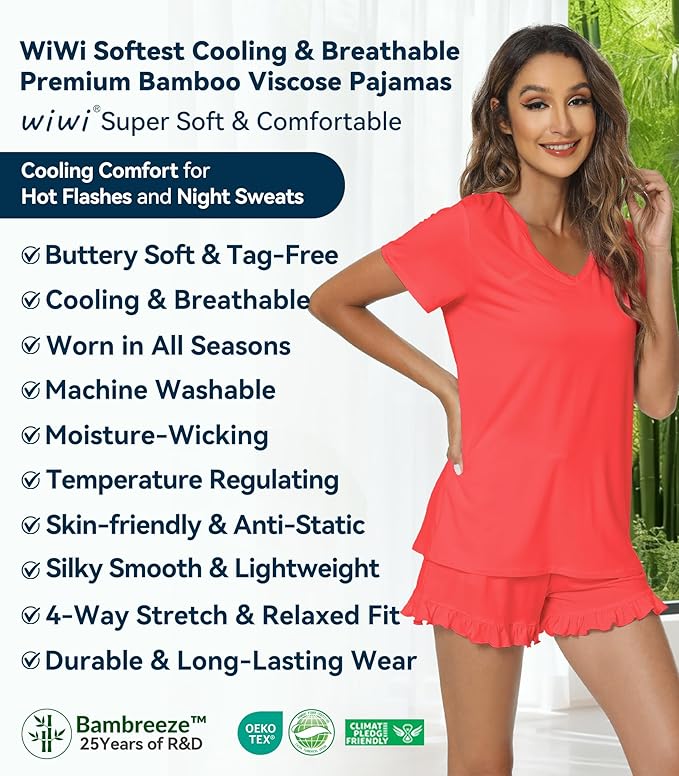 Bamboo Cooling Shorts Pajama Set - Short Sleeve - 2 Piece