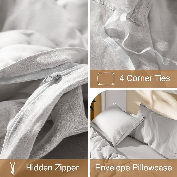 Linen Duvet Cover Set - King - 3 Piece