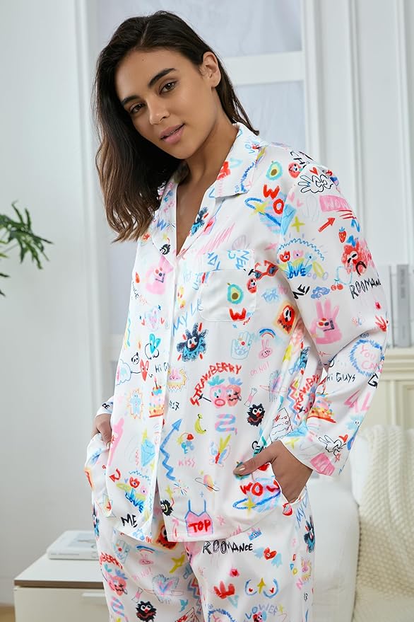 Satin Pajama Set - Long Sleeve - 2 Piece