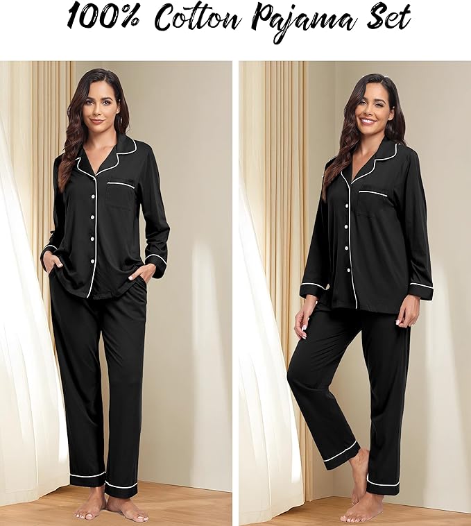 Women's 100% Cotton Pajama Set - Long Sleeve - 2 Piece