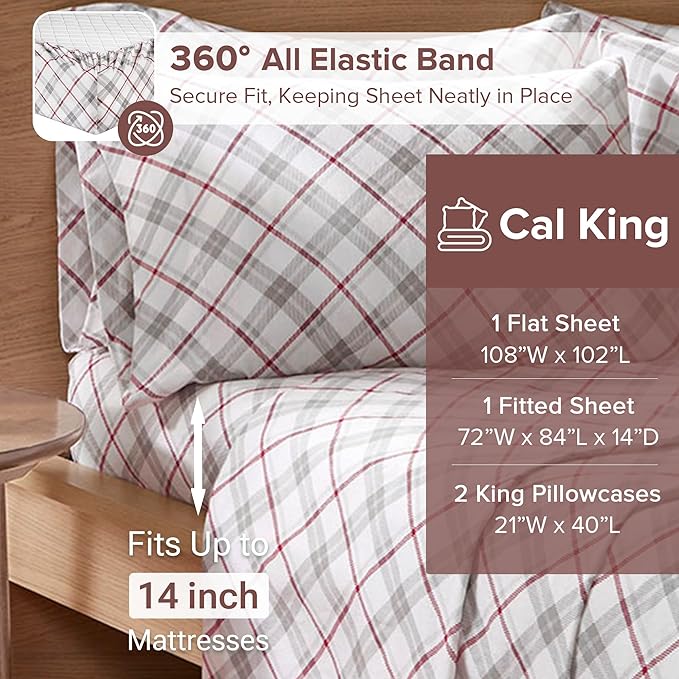 Flannel Bed Sheet Set - King - 4 Piece