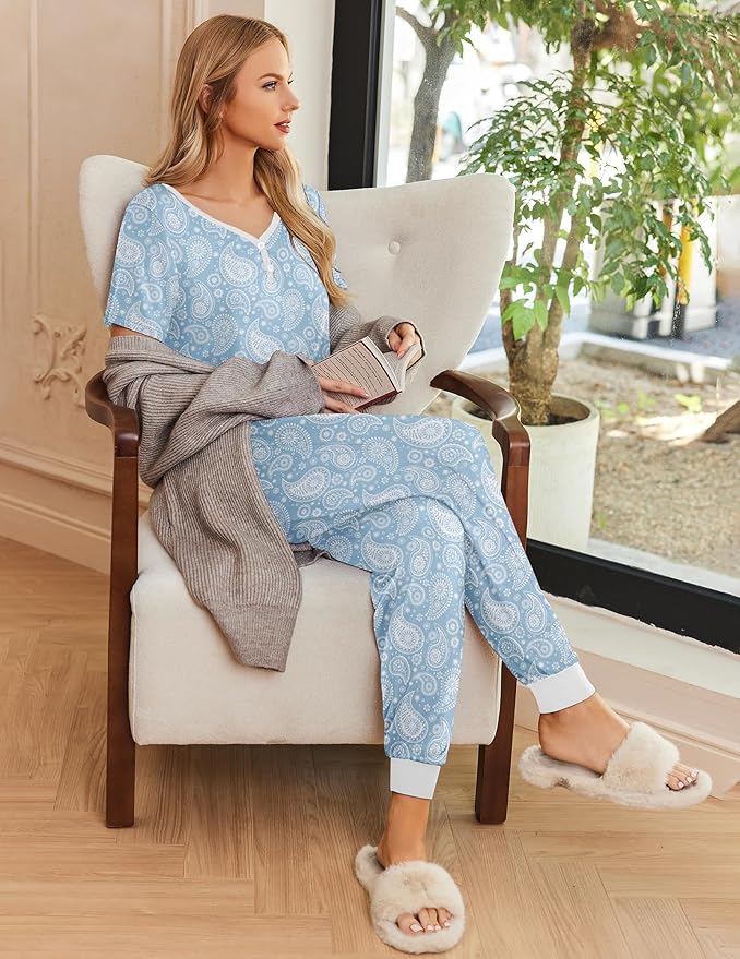 Women's Pants Pajama Set - Short Sleeve - 2 Piece
