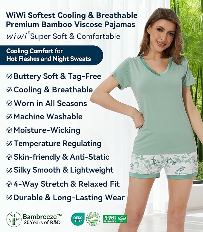 Women's Bamboo Cooling Pajama Set - Short Sleeve - 2 Piece